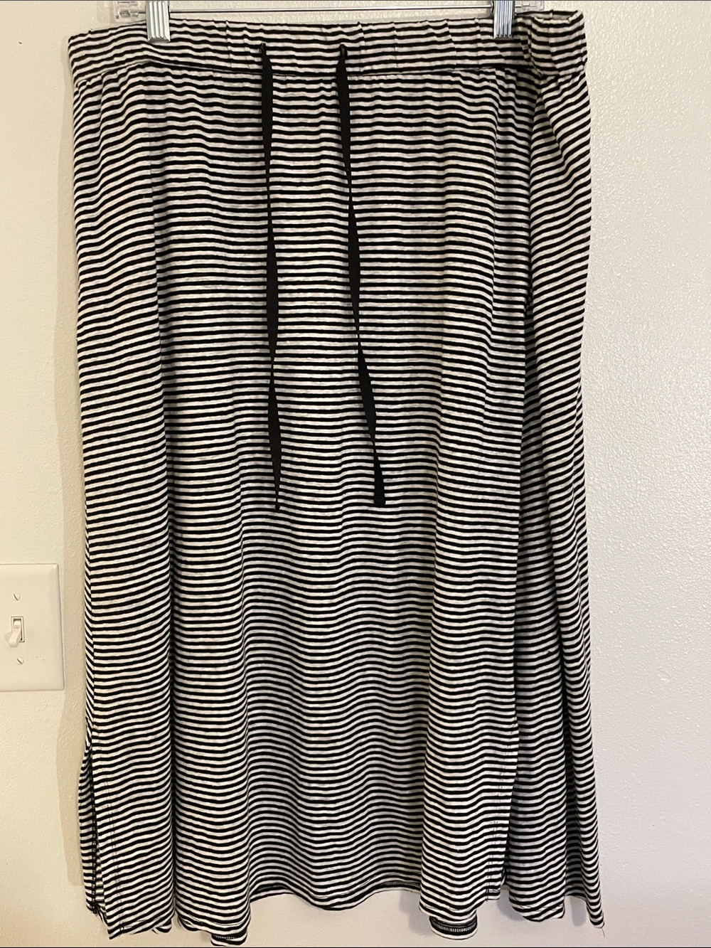 Eileen Fisher Black and White Striped Maxi Skirt with Drawstring